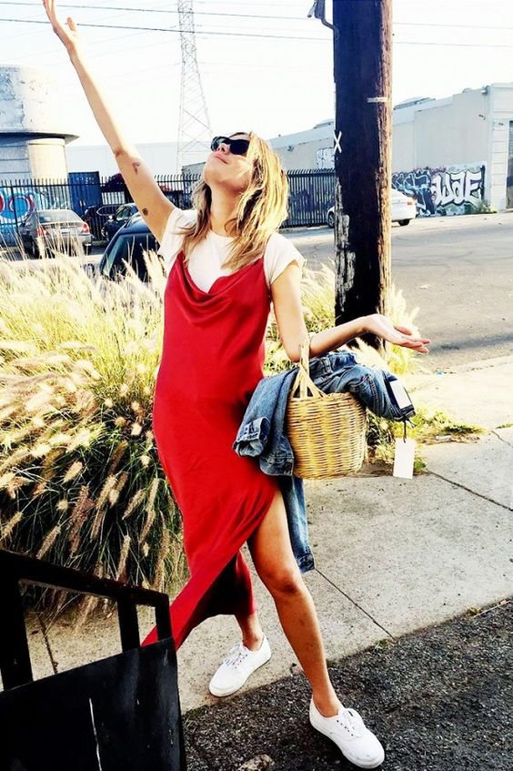 Camille Rowe rocks a slip dress with a tee | Girlfriend is Better