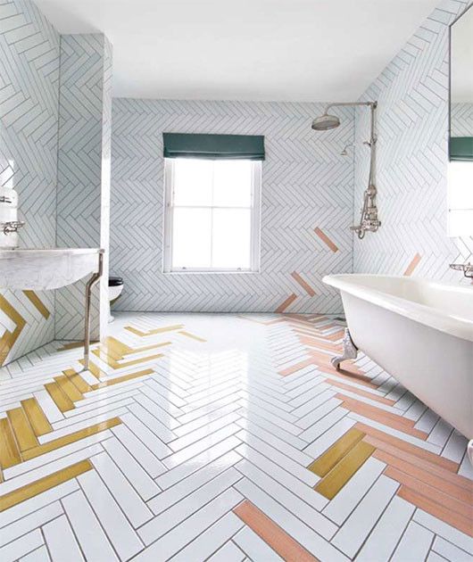 Mismatched herringbone tiles in bathroom | Girlfriend is Better