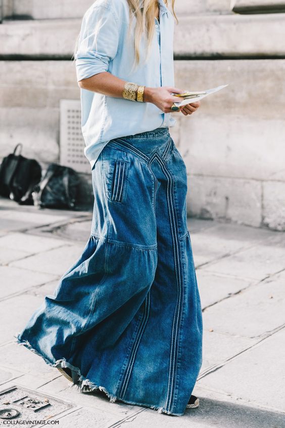 Denim maxi skirt | Paris fashion week Spring 2017 | Girlfriend is Better