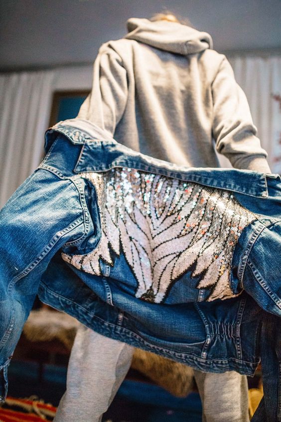 Sequined back section on denim | Embellished jackets | Girlfriend is Better