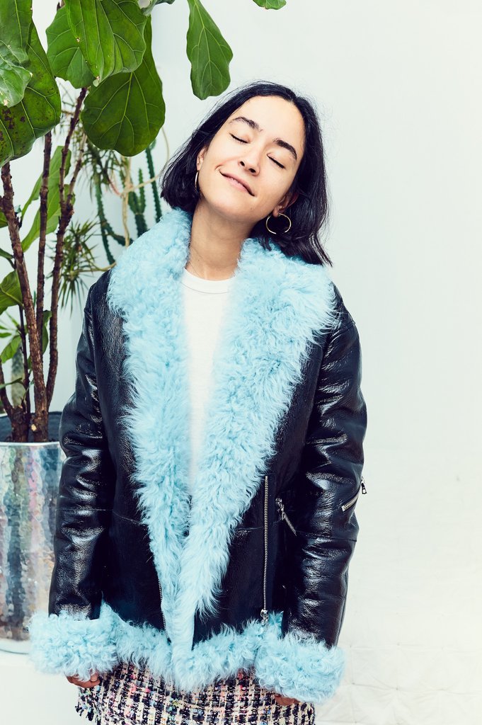 Sandy Liang blue fur-lined coats | Girlfriend is Better