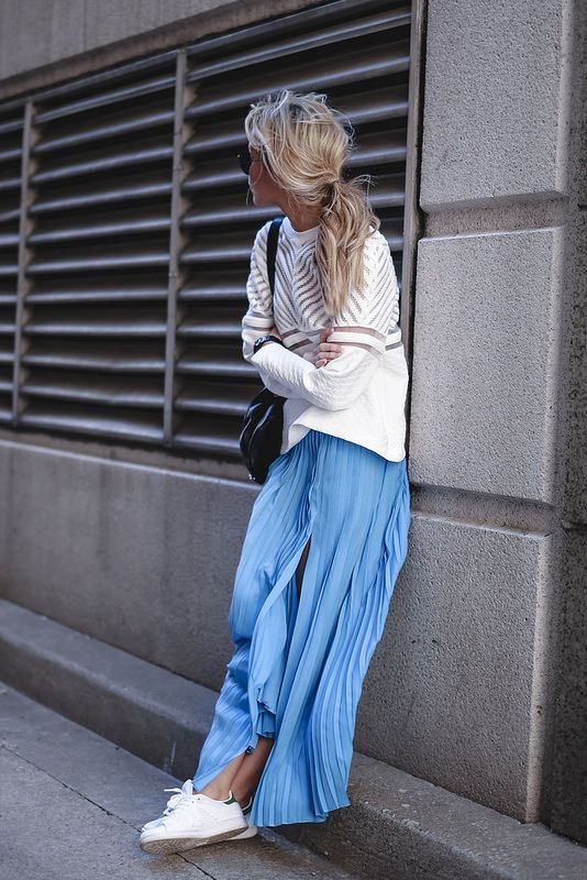 Maxi skirts paired with tennis shoes | Girlfriend is Better