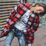 Plaid coat + jeans + patches | Girlfriend is Better