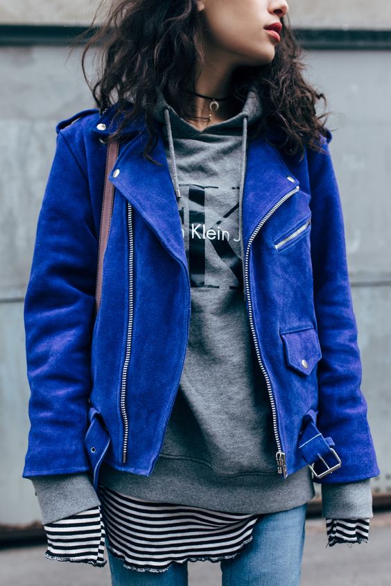 Bright blue suede jacket | Girlfriend is Better