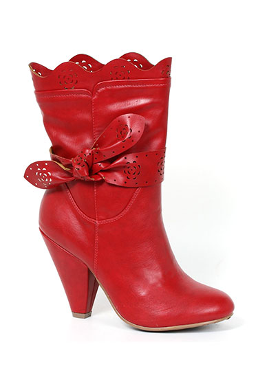 Bettie Page Red Leatherette L'Amour High Heel Ankle Boot | Unique Vintage