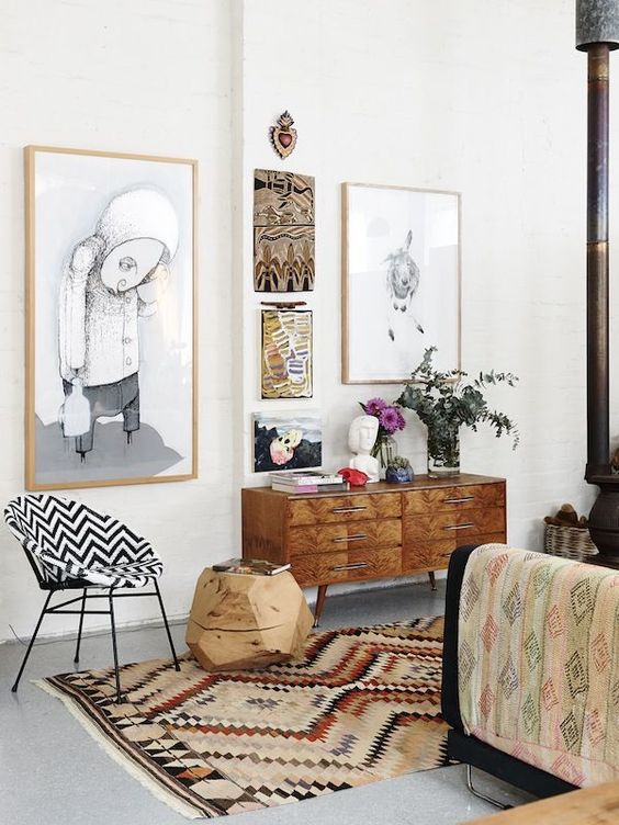 Use natural frames and ethic art for a Bohemian gallery wall | Girlfriend is Better