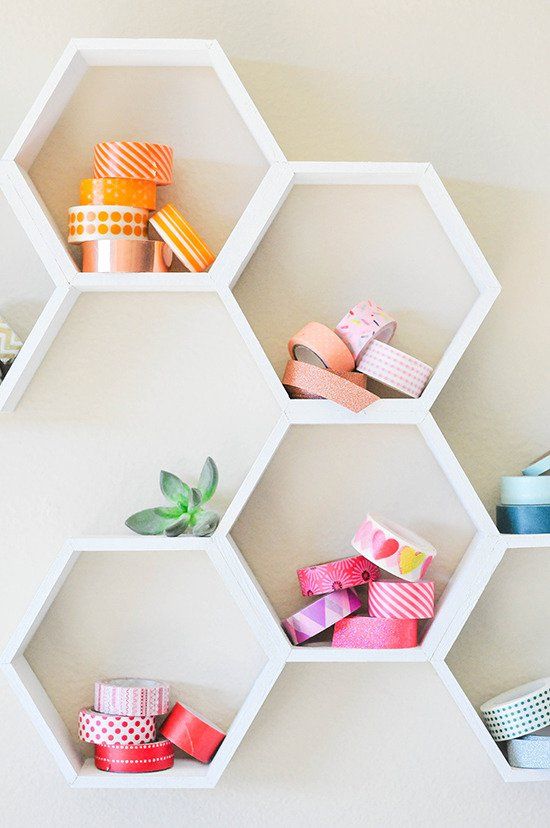 Hexagon shelving to organize a work space creatively | Girlfriend is Better