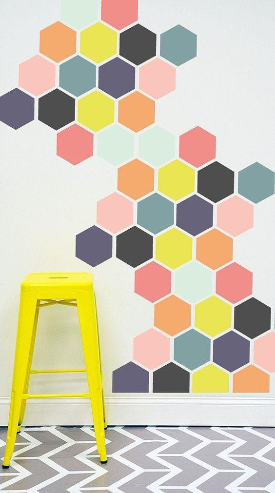 Stencil hexagons up a wall to create a lovely mural | Girlfriend is Better