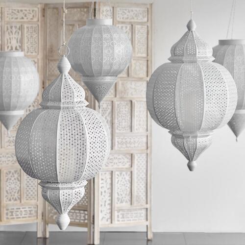 White Metal Amira Finial Hanging Lantern | Cost Plus World Market