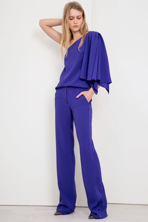 Purple off the shoulder blouse and pant combo | Jeffrey Dodd Fall 2017 Ready-to-Wear | Girlfriend is Better