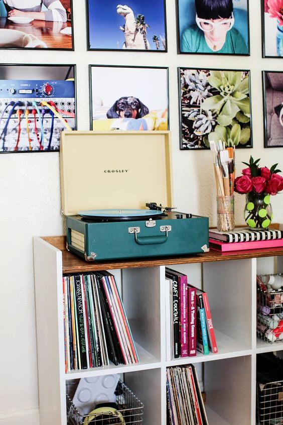 Record players with vinyls gallery walls | Girlfriend is Better