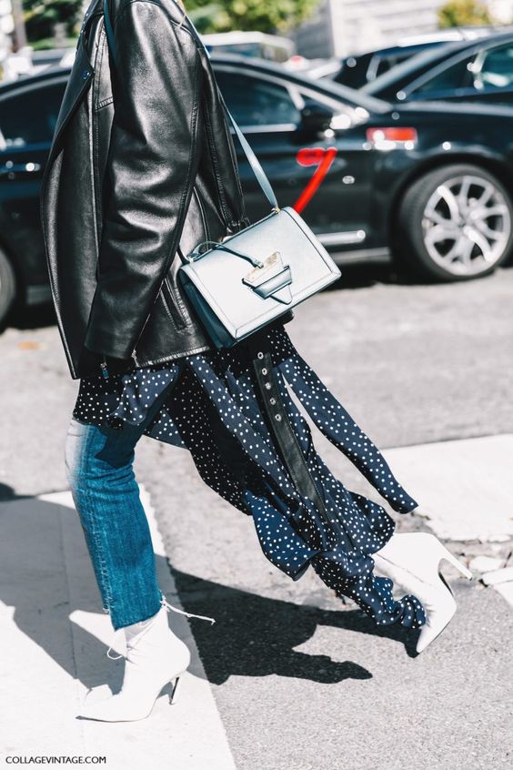 White boots, cropped jeans, + black moto jacket | Girlfriend is Better