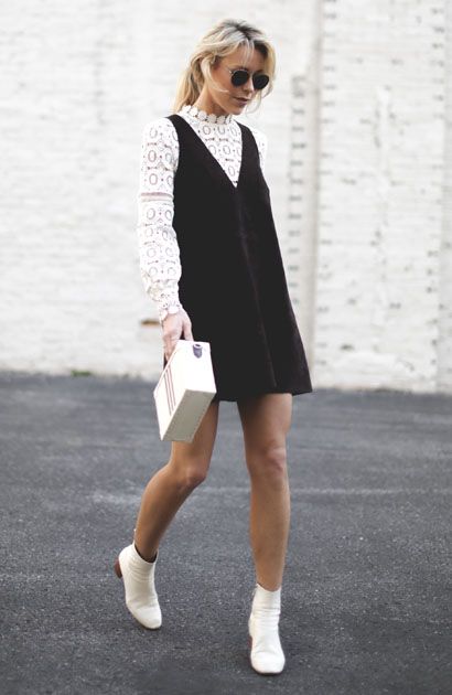 White boots with a mini jumper dress | Girlfriend is Better