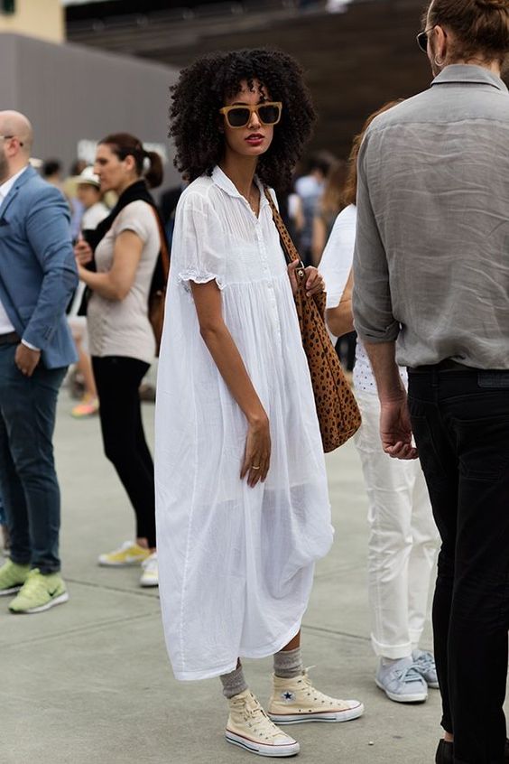 All white dress and Converse shoes | Girlfriend is Better