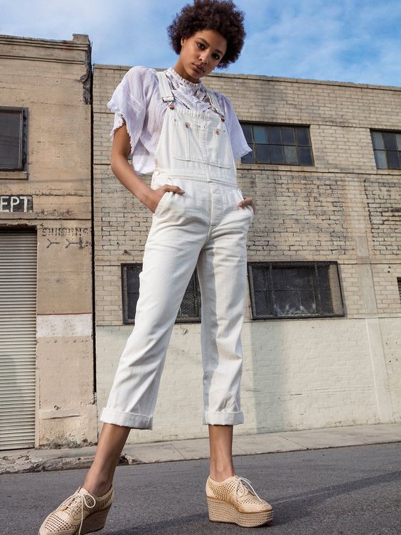 All white overalls and sheer blouse | Girlfriend is Better