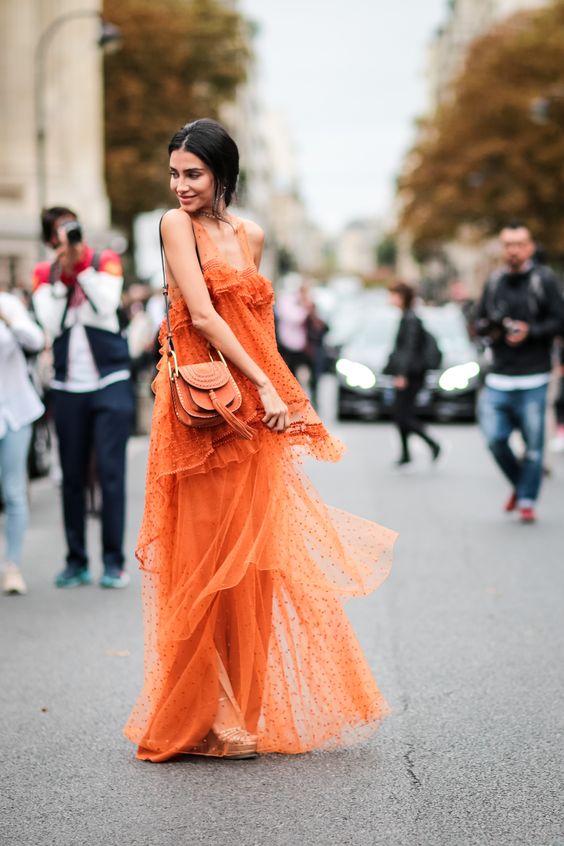 Yellow and orange maxis in monochrome | Paris Fashion Week SS17 Street Style | Girlfriend is Better