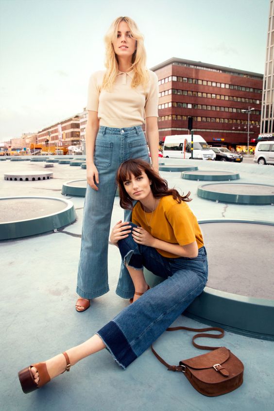 Cropped denim culottes, platform sandals, saddle bag | Girlfriend is Better