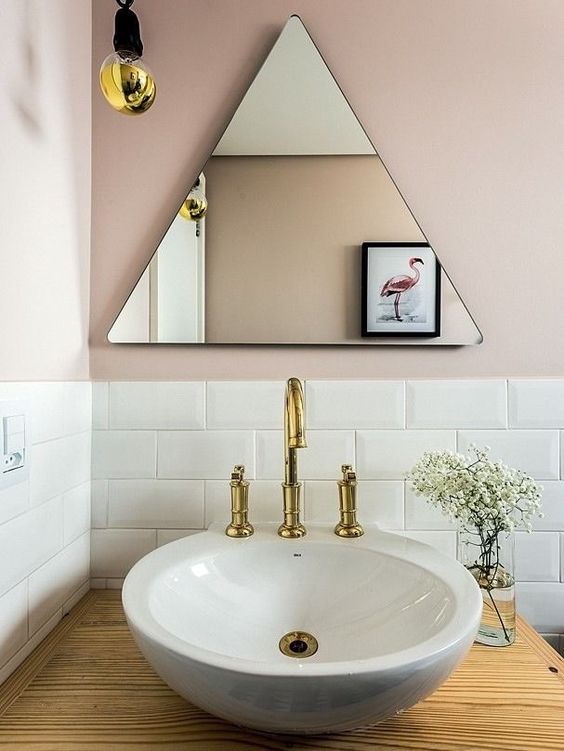 Geometric mirrors | Triangle mid-century modern bathroom | Girlfriend is Better