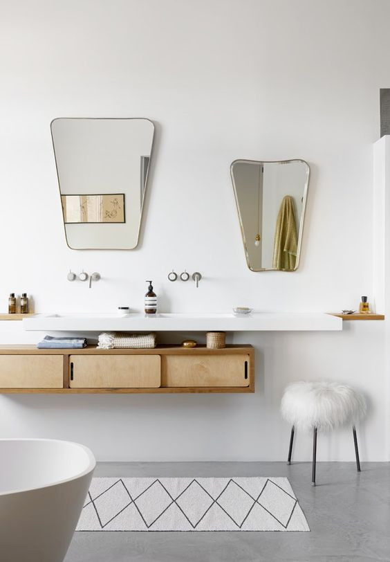 Geometric mirrors | Atomic style bathroom vanity | Girlfriend is Better