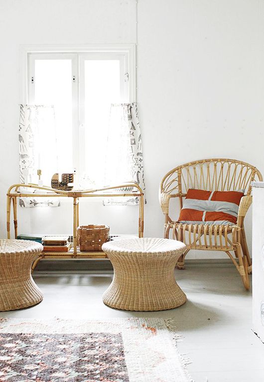 Bamboo chair, wicker ottoman and side table | Girlfriend is Better