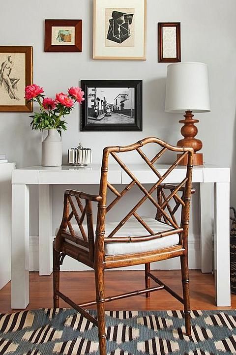 Bamboo chair and Parsons desk with gallery wall | Girlfriend is Better