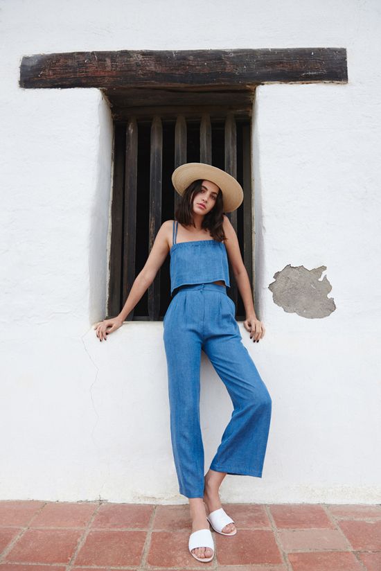 Summer sandals | Slides with denim culotte jumper and straw hat | Girlfriend is Better