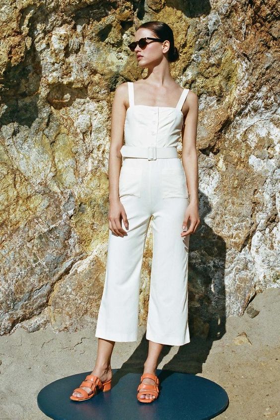 60's style block heel sandals and all white outfit with culottes | Girlfriend is Better