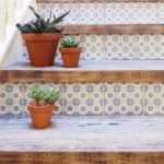 Blue tile stair risers with wood plank steps | Girlfriend is Better