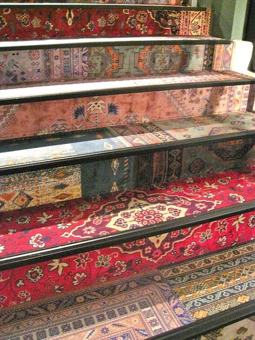 Vintage Persian rugs recycled on a staircase | Girlfriend is Better