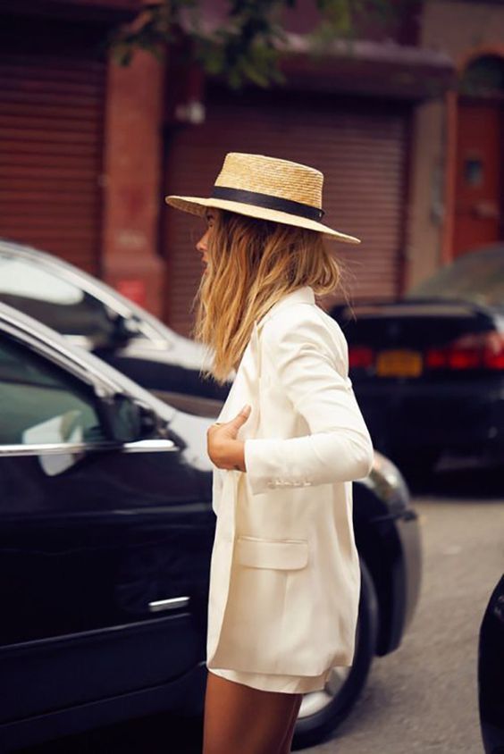 Straw hats boater style with summer suit | Girlfriend is Better