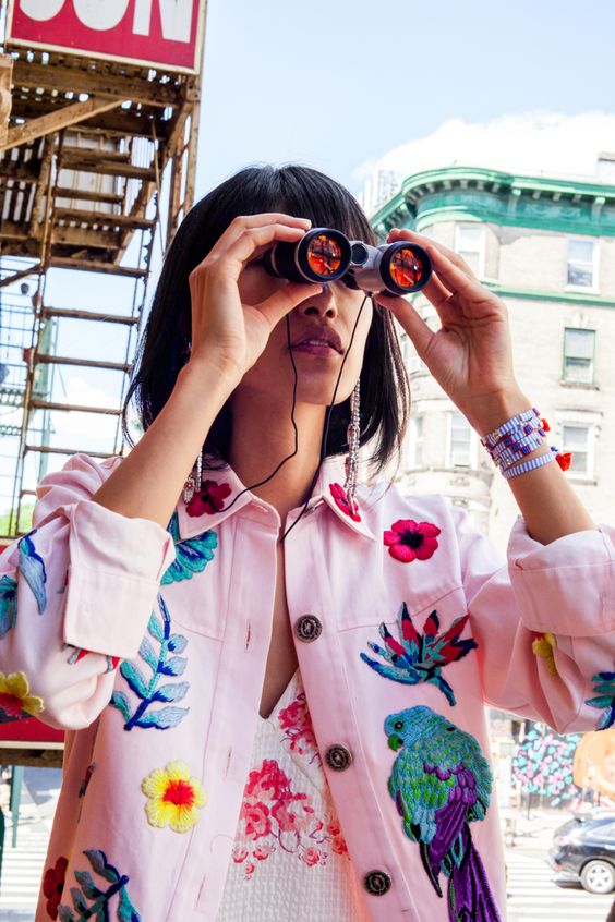 Tropical summer florals on embroidered jacket | Girlfriend is Better