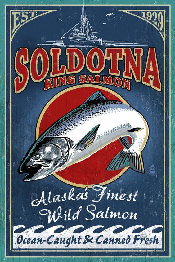 Vintage Soldotna King Salmon poster | Alaska Travel tips | Girlfriend is Better