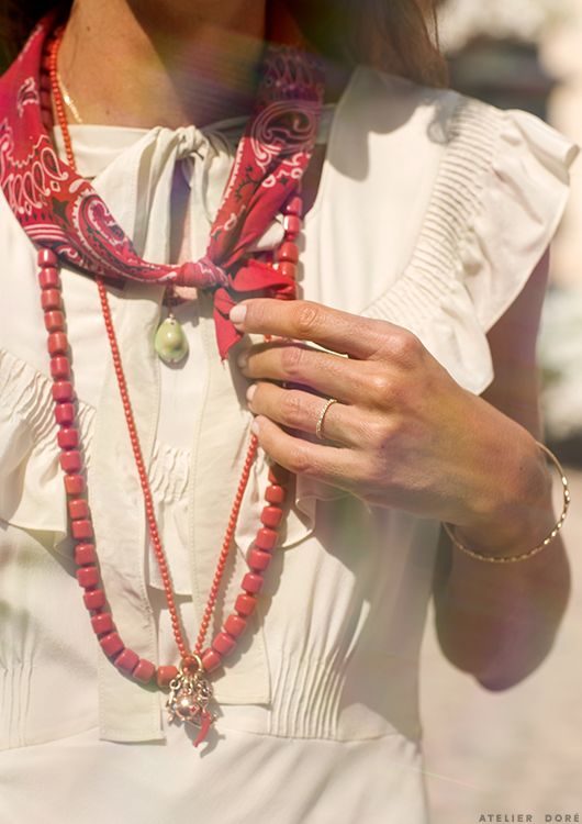 Bandana layered with necklaces and ruffles blouse | Girlfriend is Better