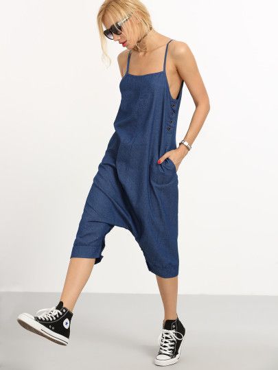 Denim jumpsuit with drop crotch skate style | Girlfriend is Better