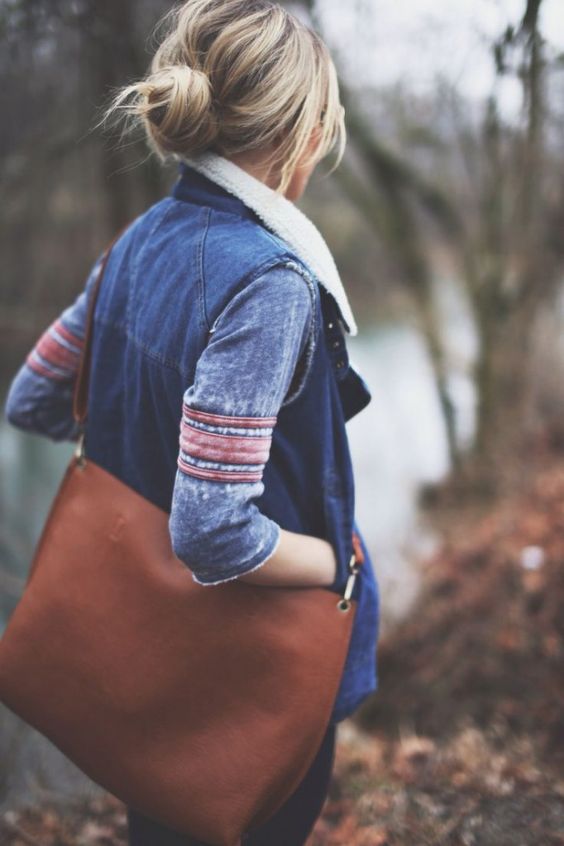 Denim vest with sheepskin collar | Hiking clothes | Girlfriend is Better