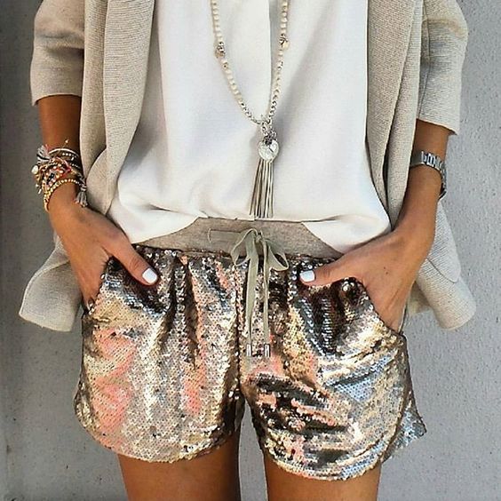 Sequin shorts suit two-piece natural blazer | Girlfriend is Better