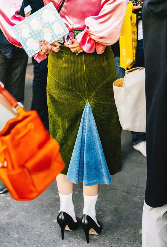 Corduroy skirt with denim insert | Girlfriend is better