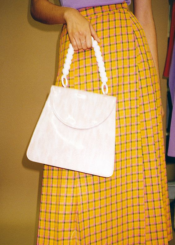 Vintage yellow plaid skirt with Maryam Nassir Zadeh bag | Girlfriend is Better