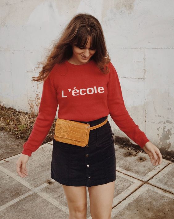 Red French sweater and fanny pack | Girlfriend is Better