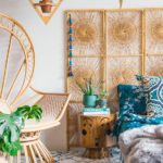 Vintage rattan screen and peacock chair | Celestial decor sun | Girlfriend is Better