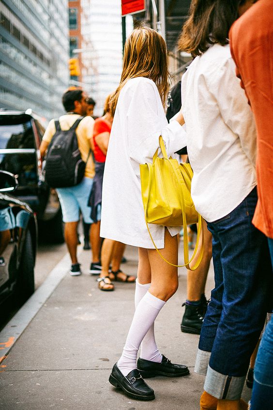 New York Fashion Week Spring skirts and dresses with knee socks and loafers | Girlfriend is Better