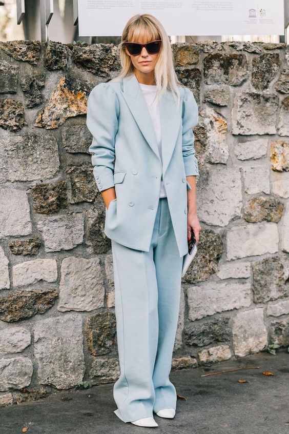 Double-breasted blazers | Powder-blue pantsuit | Girlfriend is Better