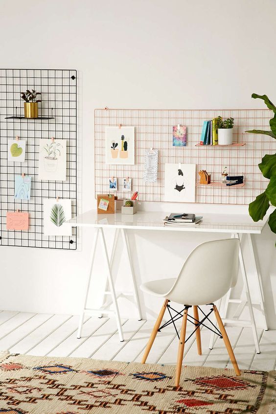 Organization ideas for office | Wire wall grid shelf | Girlfriend is Better