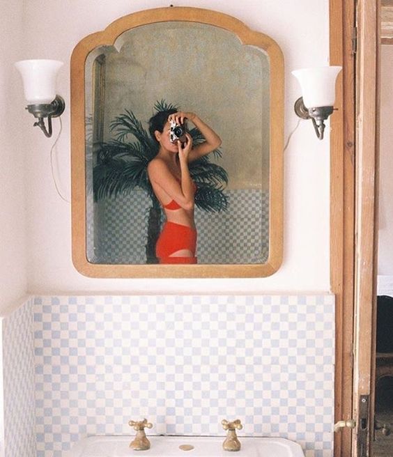 Aries astrology home decor guide | Bathroom vanity tile Bohemian orange swimsuit | Girlfriend is Better