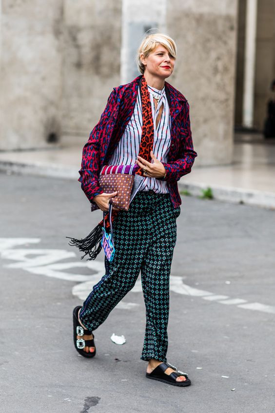 Print mixing pajama pants, striped blouse, cheetah print, polka dots | Paris Fashion Week 2018 | Girlfriend is Better