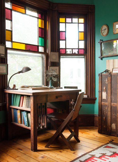 Stained glass windows mid-century modern office | Girlfriend is Better