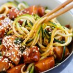 Honey Sriracha Chicken Zucchini Noodles recipe | Quick low-carb meals | Girlfriend is Better