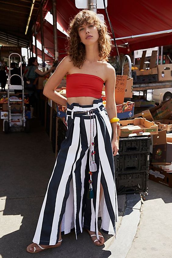 Bandeau crop tops and wide-leg striped pants | Girlfriend is Better