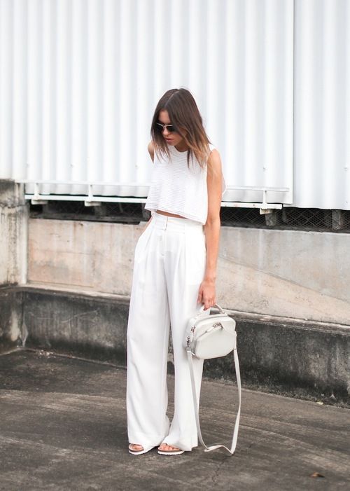 Crop tops and high-waist pants set all white | Girlfriend is Better