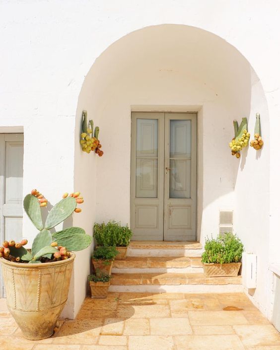 Earth element Feng Shui | Stucco entryway with stone steps and prickly pears | Girlfriend is Better